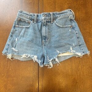 Abercrombie & Fitch Blue Distressed Jean Shorts - The Mom Short High-Rise